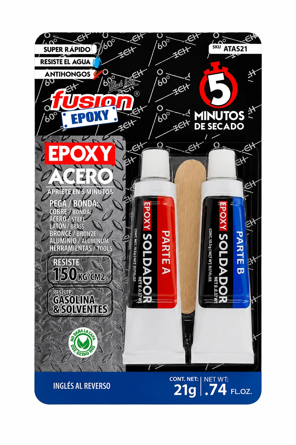 Epoxy Liquid Acero Tubo 5 min 21grs - Adhesivo epóxico acero Fusion Epoxy Gevemac