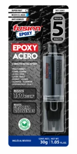 Jeringa epoxy liquid acero 5 min 30grs - Fusion Epoxy Jeringa distribuido por Grupo Gevemac Chile