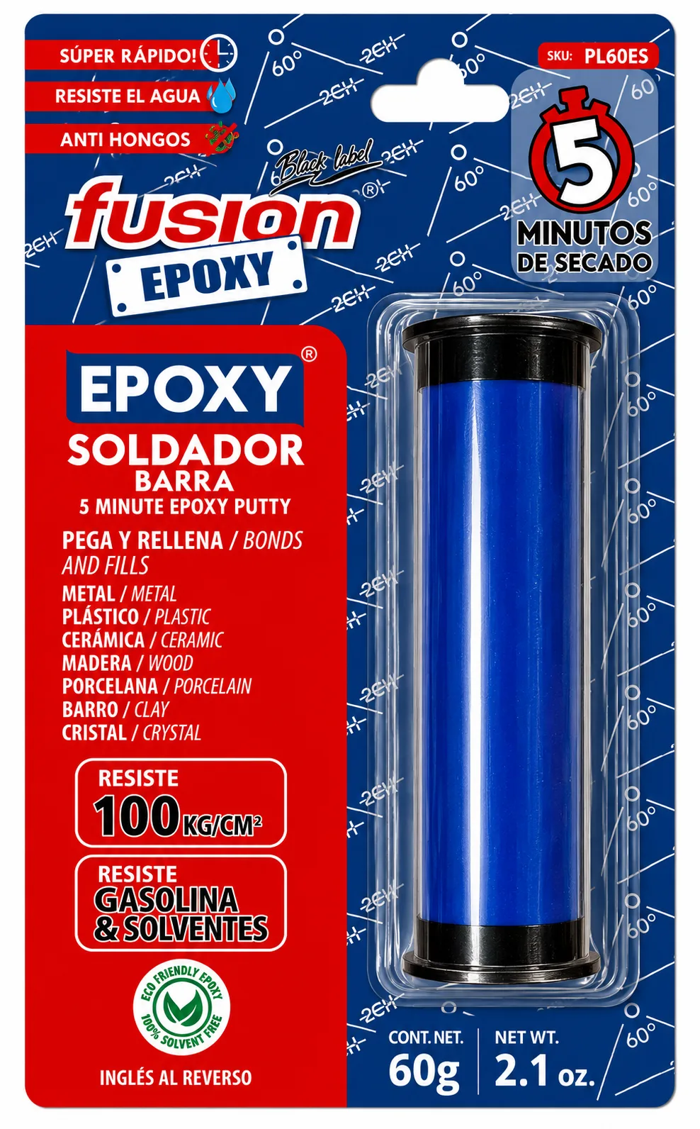 Masilla Epóxica Uso General 5 Min Barra Integrada Tubo 60grs