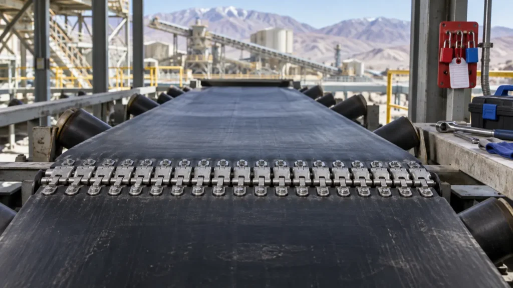 Grapas metálicas para correas transportadoras en minería